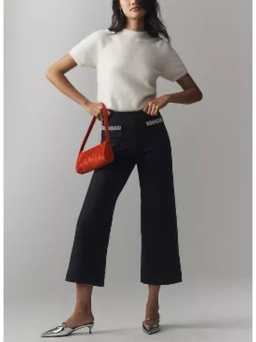 Anthropologie Maeve The Colette Cropped Wide-Leg Pants Rhinestone Pocket 23 NWT - Picture 2 of 4